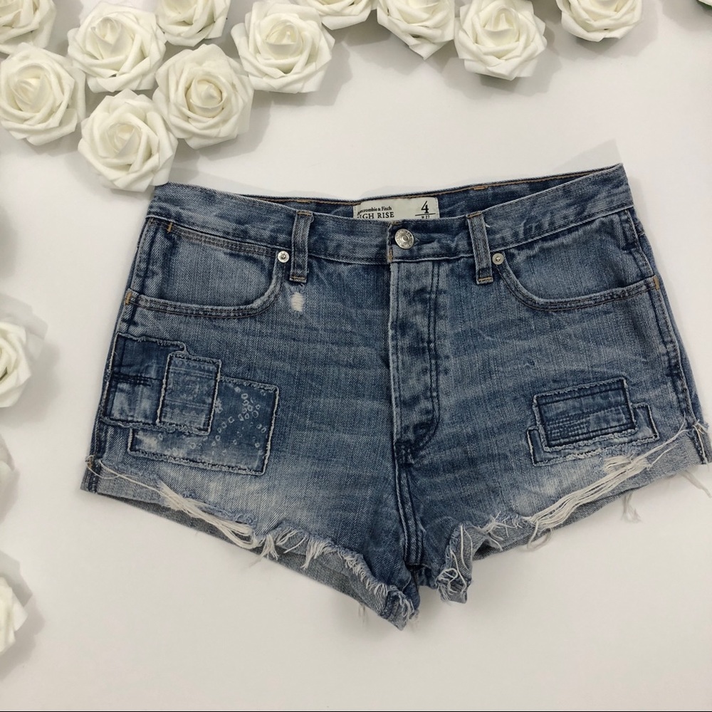A&F High Rise Distressed Button Fly Shorts - Picture 2 of 3
